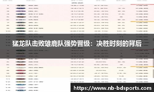 猛龙队击败雄鹿队强势晋级：决胜时刻的背后